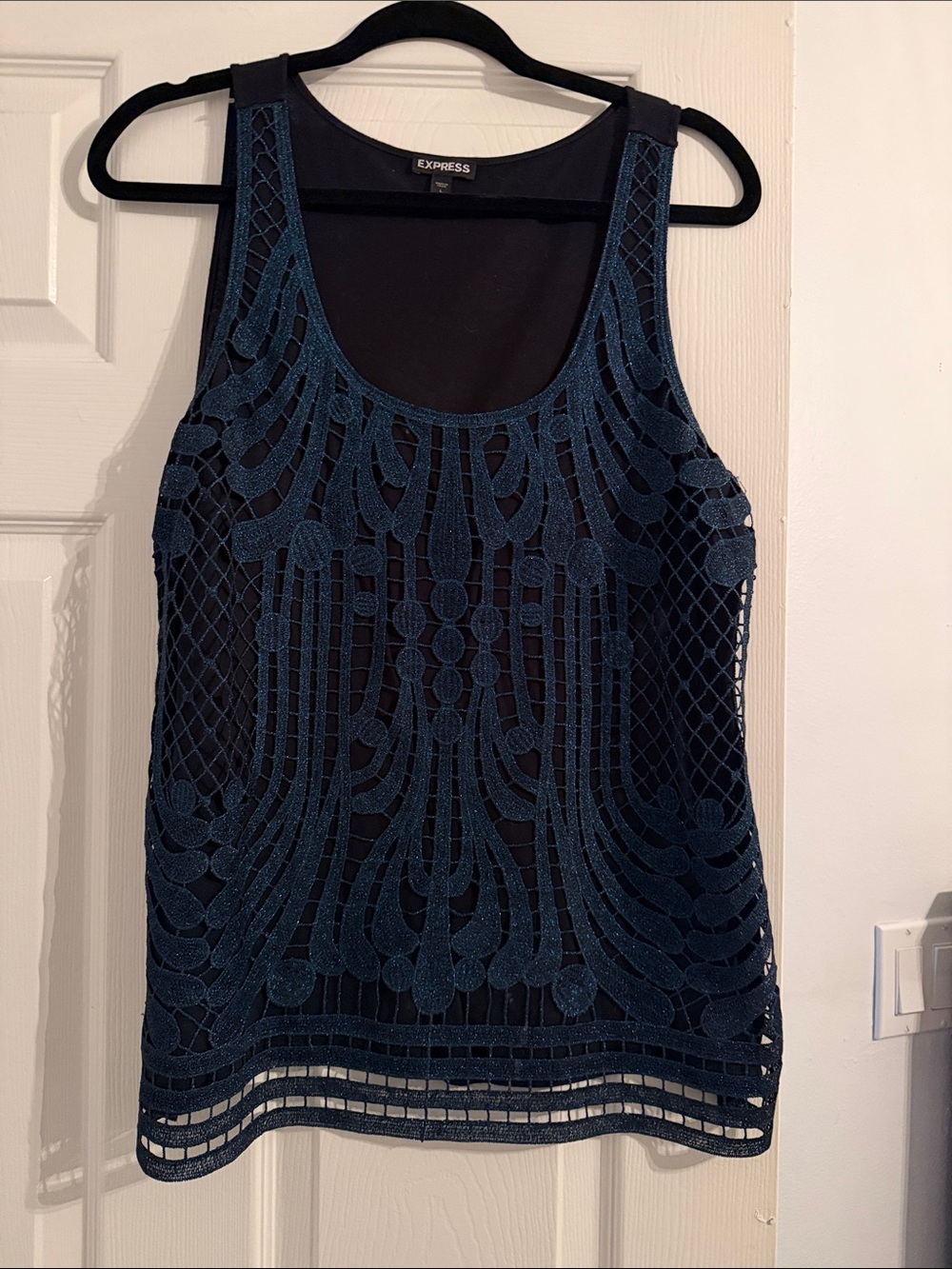 Express Teal Lace Overlay Tank